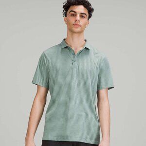Lululemon Evolution Short Sleeve Polo In Stripe Tidewater Teal White Opal – M